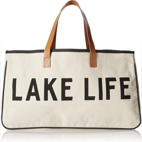 Santa Barbara Design Lake Life Canvas Tote Leather Handles Large Beach Bag New - Picture 1 of 9